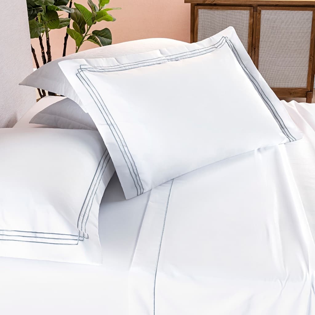 Jogo De Lençol 04 Peças Micropercal 400 Fios Bordado Aba Americana - Linha Trio Cama Casal Padrão