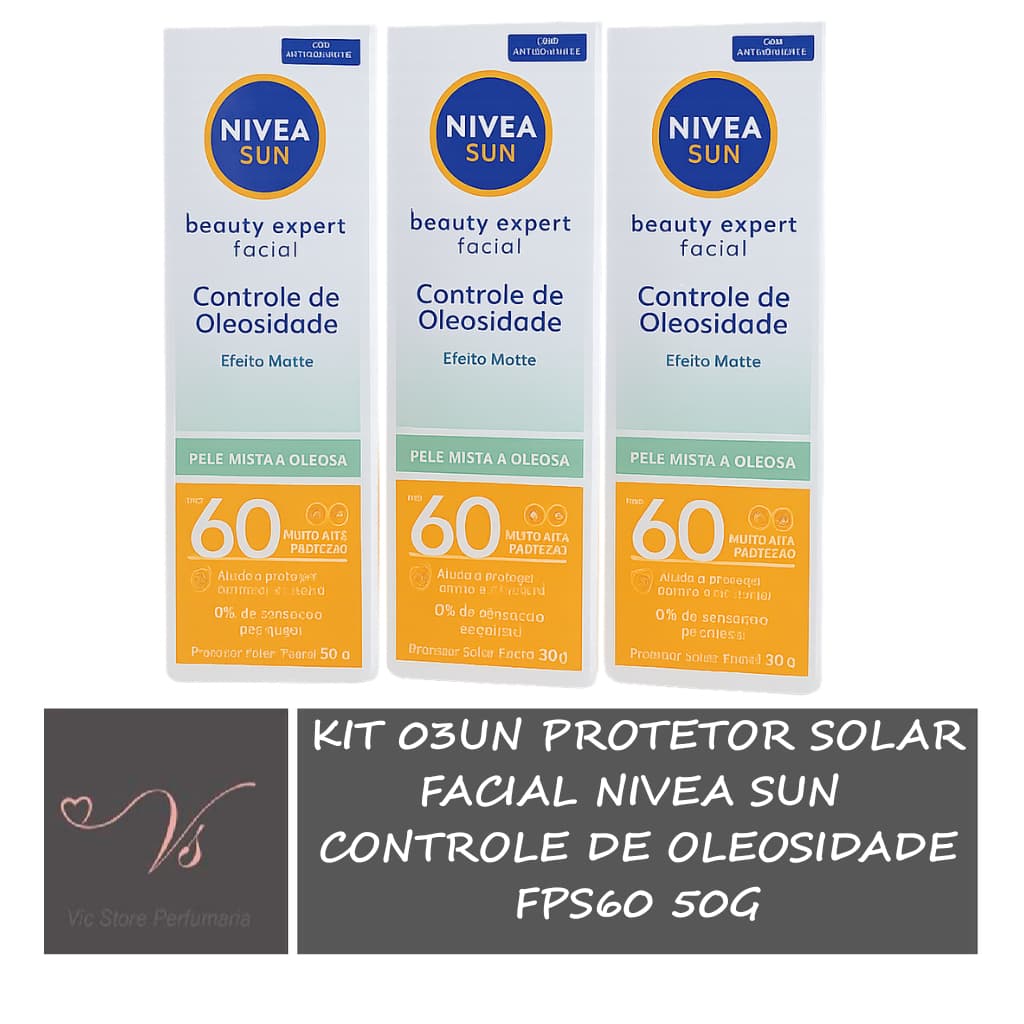 Kit 03un Protetor Solar Facial Nivea Sun Controle de Oleosidade FPS60 50g