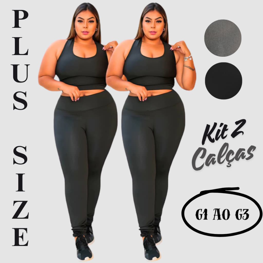 Kit 2 Calças Legging Feminina Fitness Academia Em Suplex Plus Size Lisa Curve