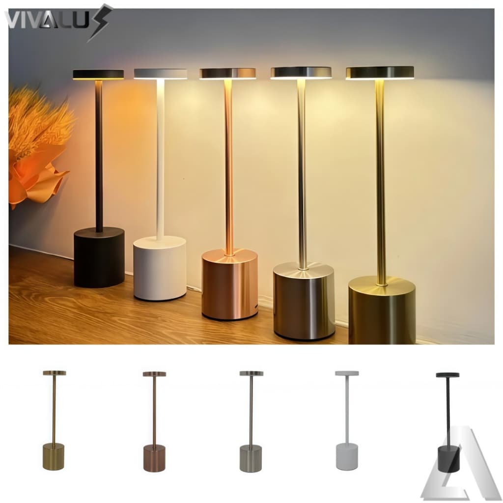 Luminária de Mesa 3 Tons Cabeceira Luxuosa Abajur Recarregável Escrivaninha LED Quarto Candeeiro USB