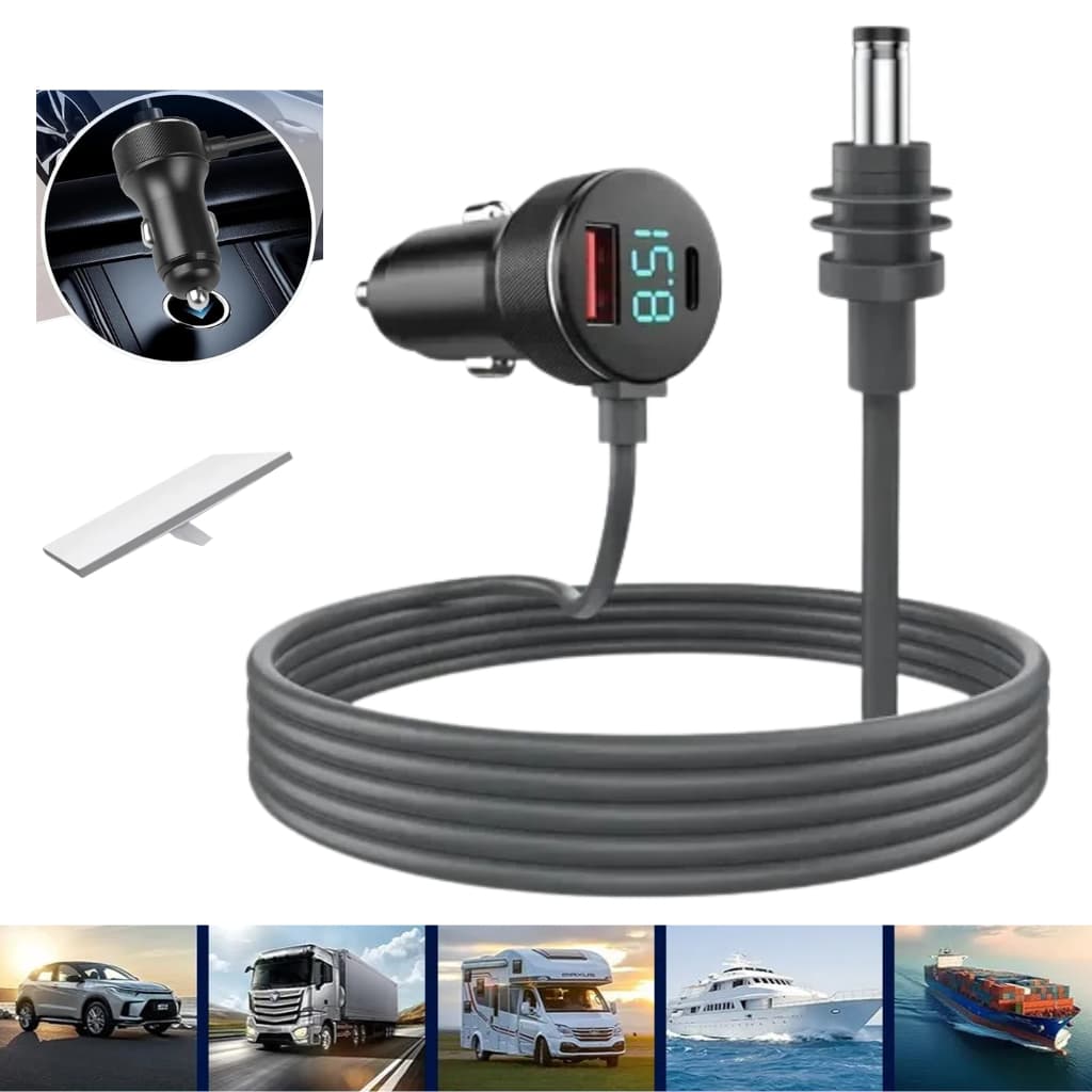 Cabo Carregador 3 Em 1 Veicular Compatível com Starlink Mini Usb Tipo C 12v 24v Cinzero Carro Suporta Pd 72w 2 Metros