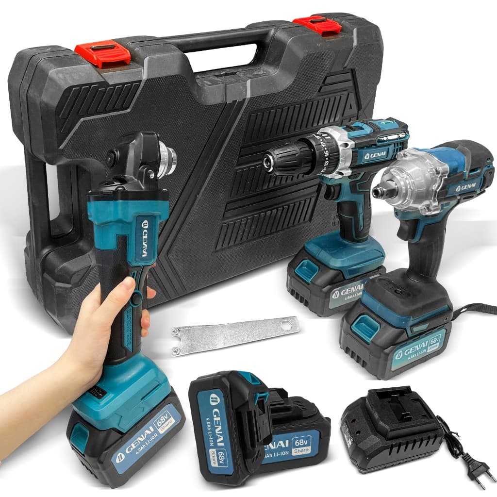 Brushless Kit 3 EM 1 Esmerilhadeira Parafusadeira Chave 1/2 68v + Caixa De Ferramentas
