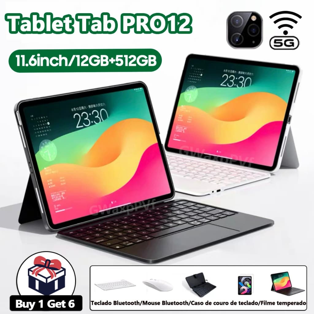 Tablet PRO12 12GB+512 GB HD 11.6inch Polegadas Tela Grande PC Android Dual SIM Card WIFI Online 4G Tad