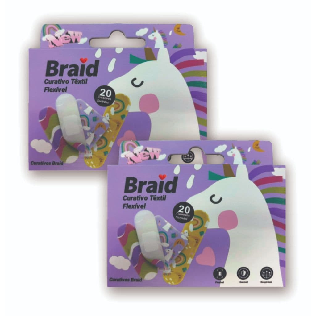 Curativos Braid Premium modelo Unicórnio kit 2 cxs com 20 uni cada