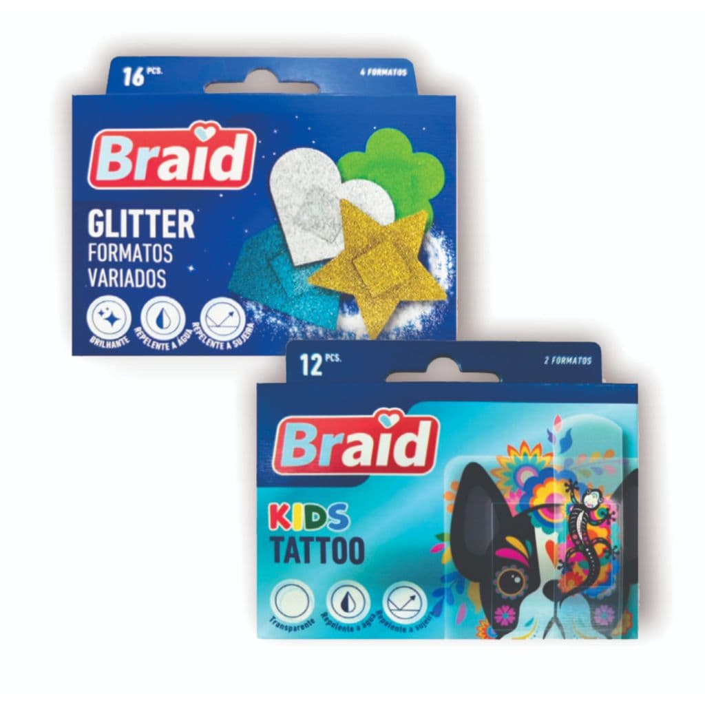 Curativos Braid Kit com 1cx Kids Tattoo com 12 uni e 1cx Glitter com 16 uni