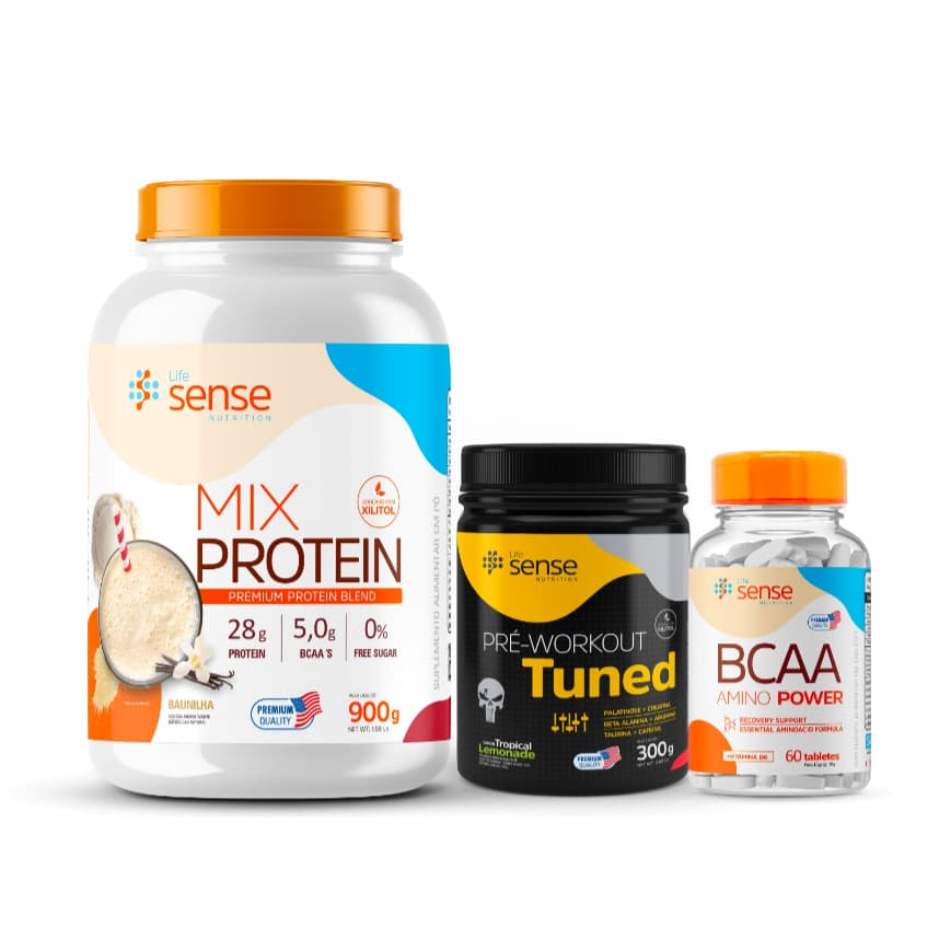 Kit Whey Mix Protein - 900gr + BCAA Amino Power + Pré Treino Tuned - 300gr - LifeSense
