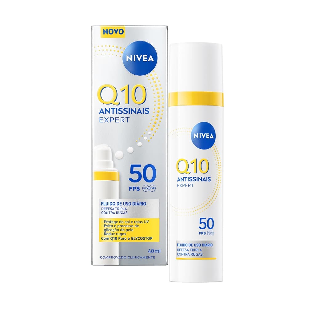 NIVEA Q10 Antissinais Fluido Facial FPS50 40ml – Anti-idade, Hidratação e Proteção Solar Diária