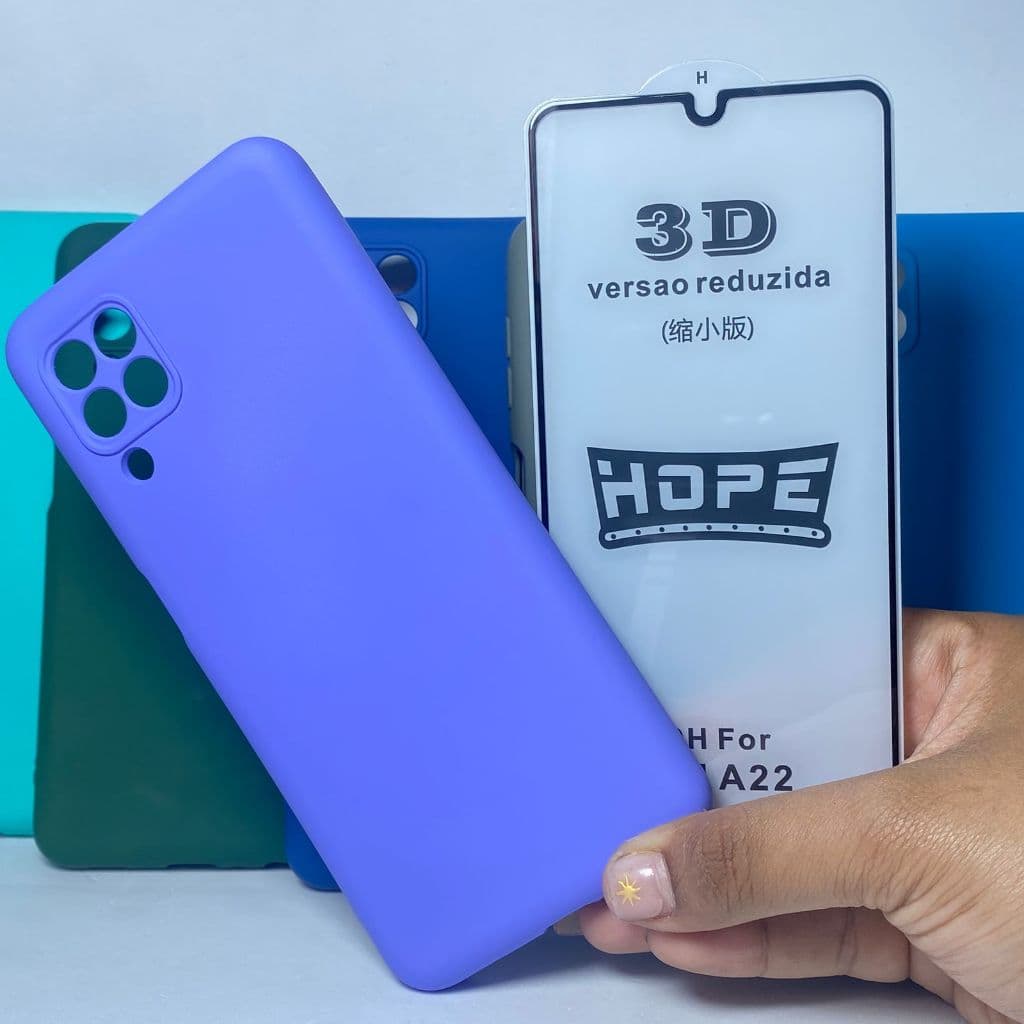Capa A22 4G + Película 3D Kit Samsung Capinha Case Protetora Celular Silicone