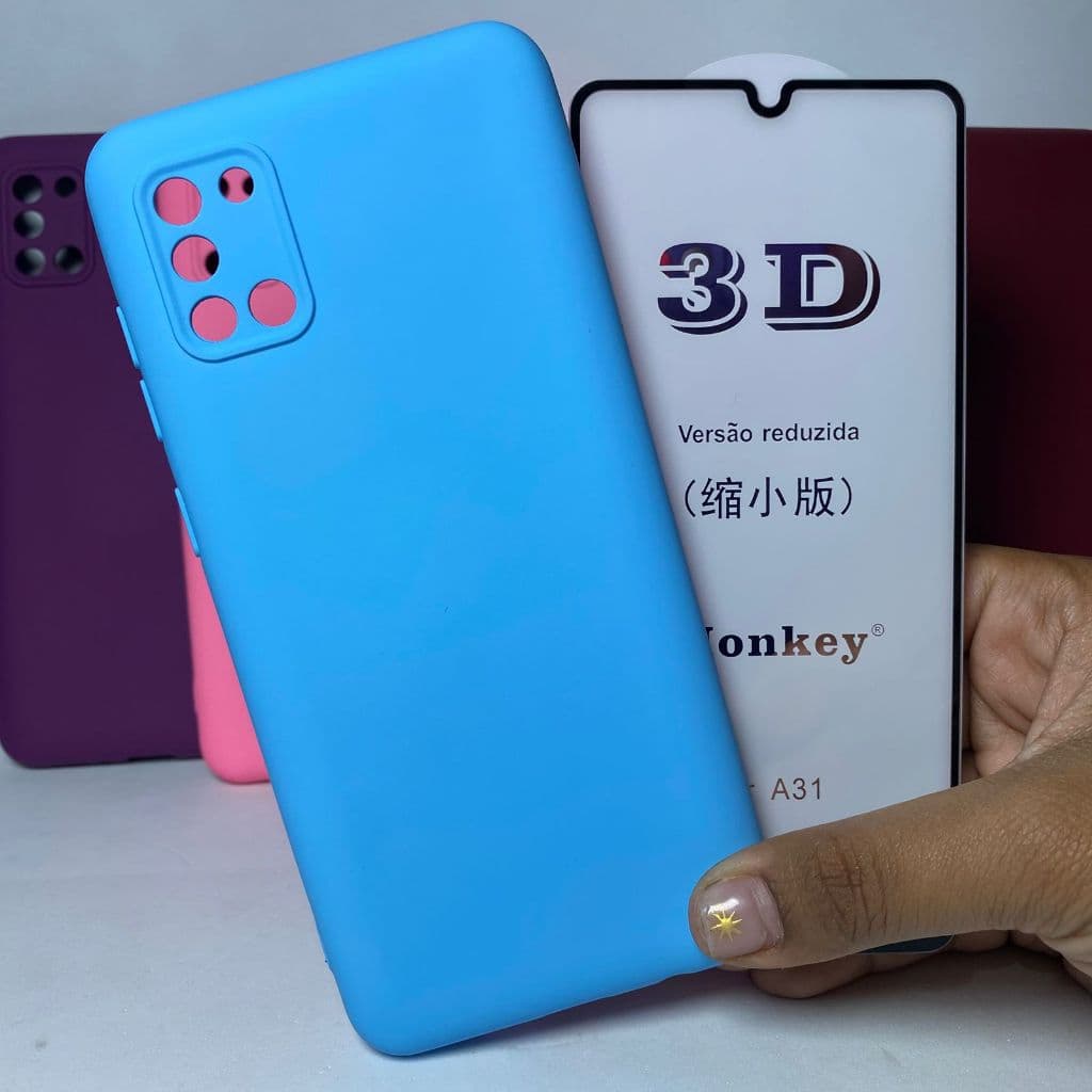 Capa A31 + Película 3D Kit Samsung Capinha Case Protetora Celular Silicone