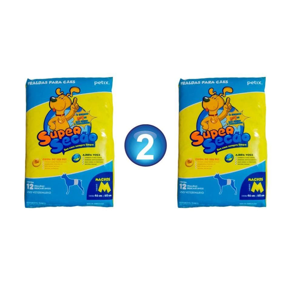 2 Pacotes Kit 24 Unidades Fralda para Cães Cachorro Macho Tamanho M Super Secão Descartável Branco