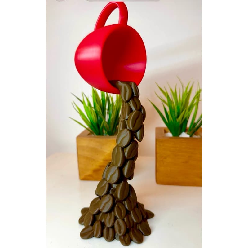 Decoração Xícara Flutuante com Grãos de Café Pequena e Média em 3D para o seu cantinho do café