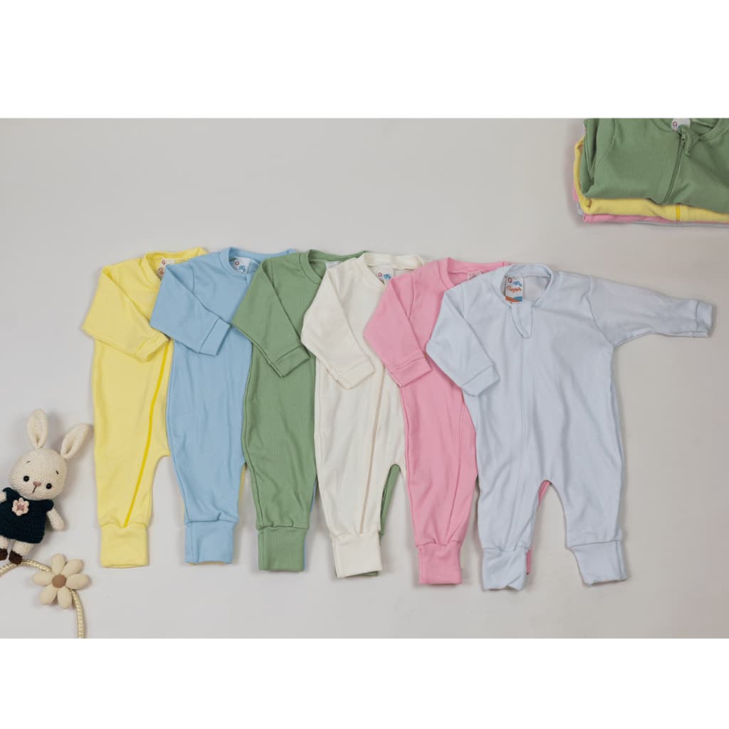 Kit 2 Macacão Canelado com Zíper até o Pé e Vira Pé Bebê Algodão Menina, Menino e Unissex Enxoval