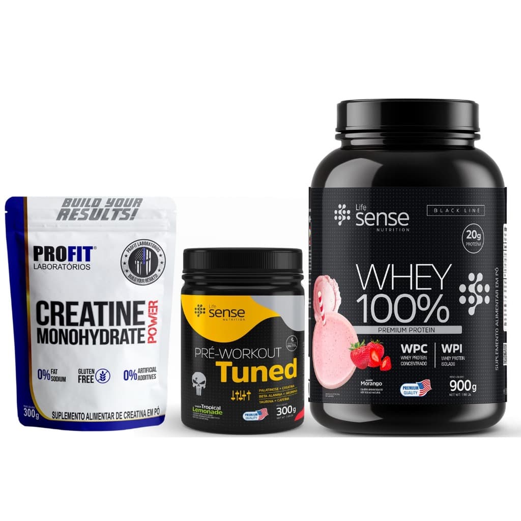 Kit Whey Protein 100% + Pré-Treino Tuned - 300gr + Creatine Monohydrate Power Refil 300g