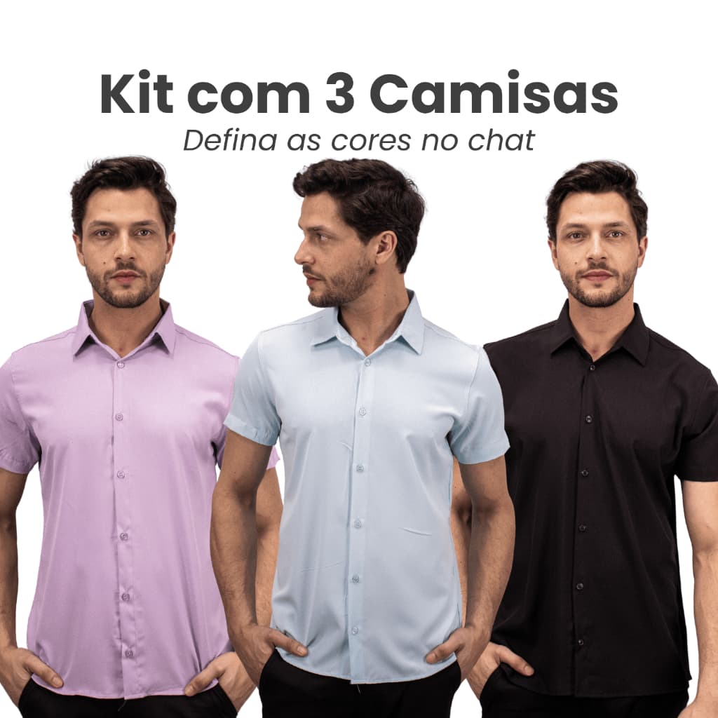 Kit 3 Camisa Social Masculino Manga Curta Plus Size Camisa Social Blusa Social Slim Lisa