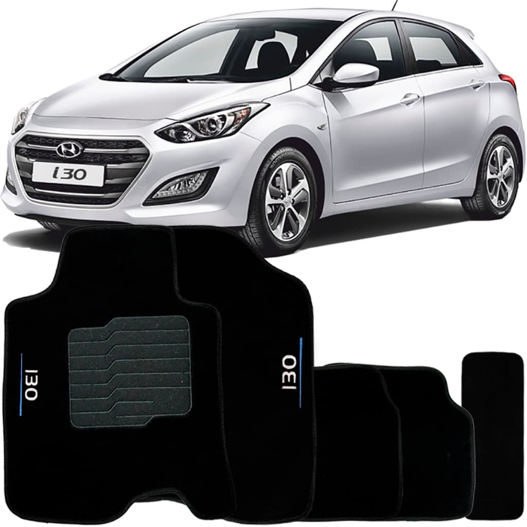 Jogo de Tapete Automotivo Carpete I30 2012 à 2017 Soft Logo Bordado 5 Peças Preto