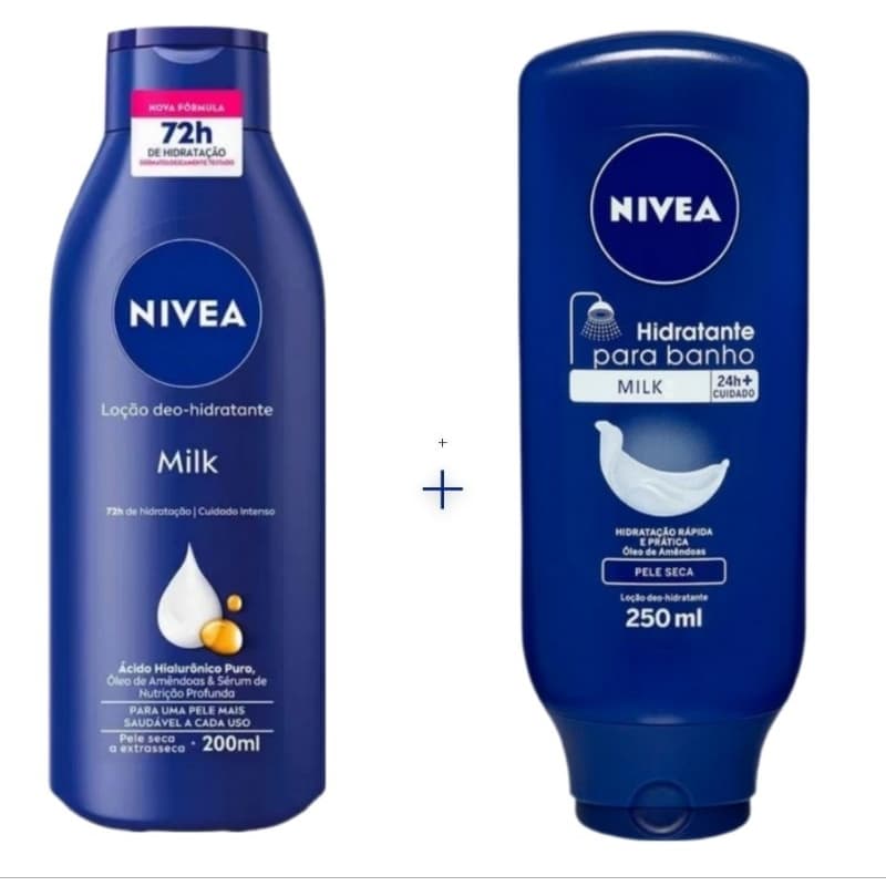 Kit com 01 Hidratante para Banho Nívea 250ml 5 em 1 + 01 Deo-Hidratante Milk Ácido Hialurônico 200ml