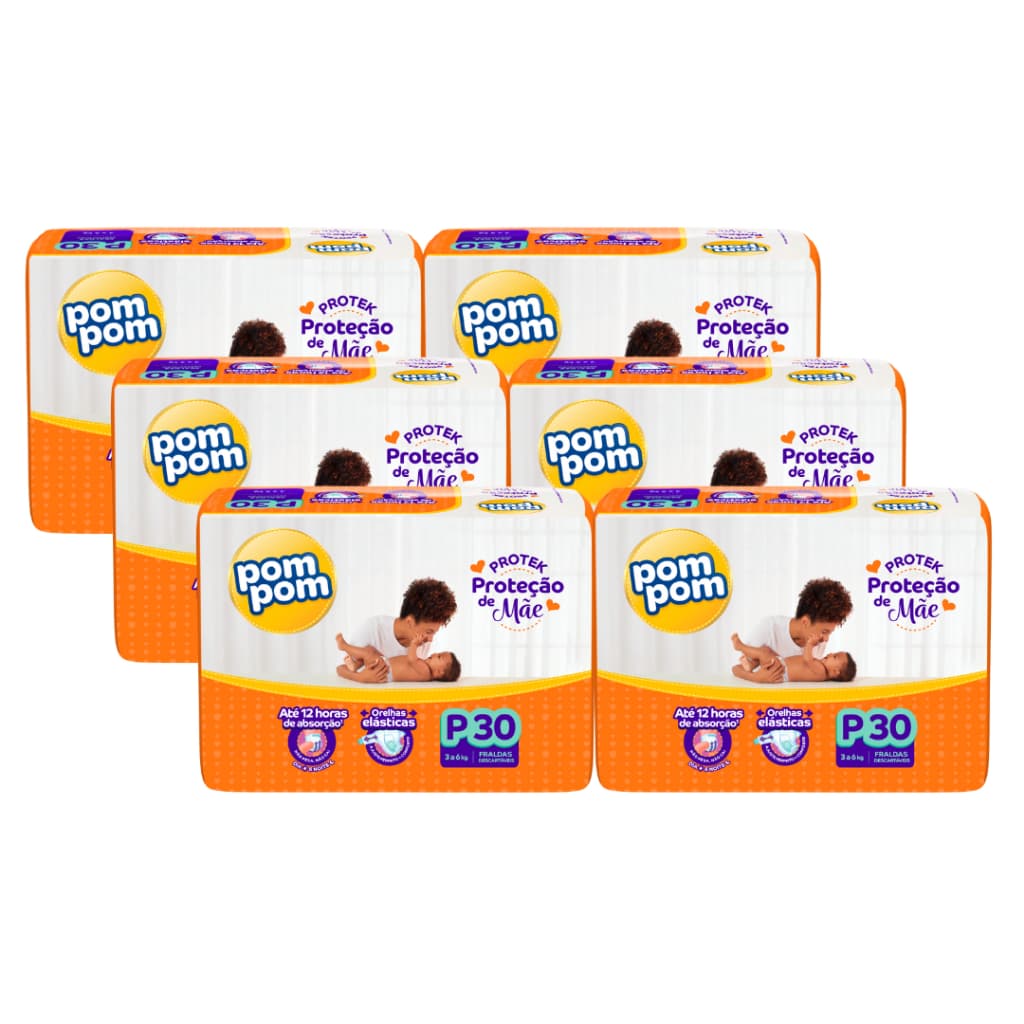 Fraldas Descartáveis na Promoção Kit com 6 Pacotes Pompom Proteção de Mãe Jumbo - Todos os tamanhos