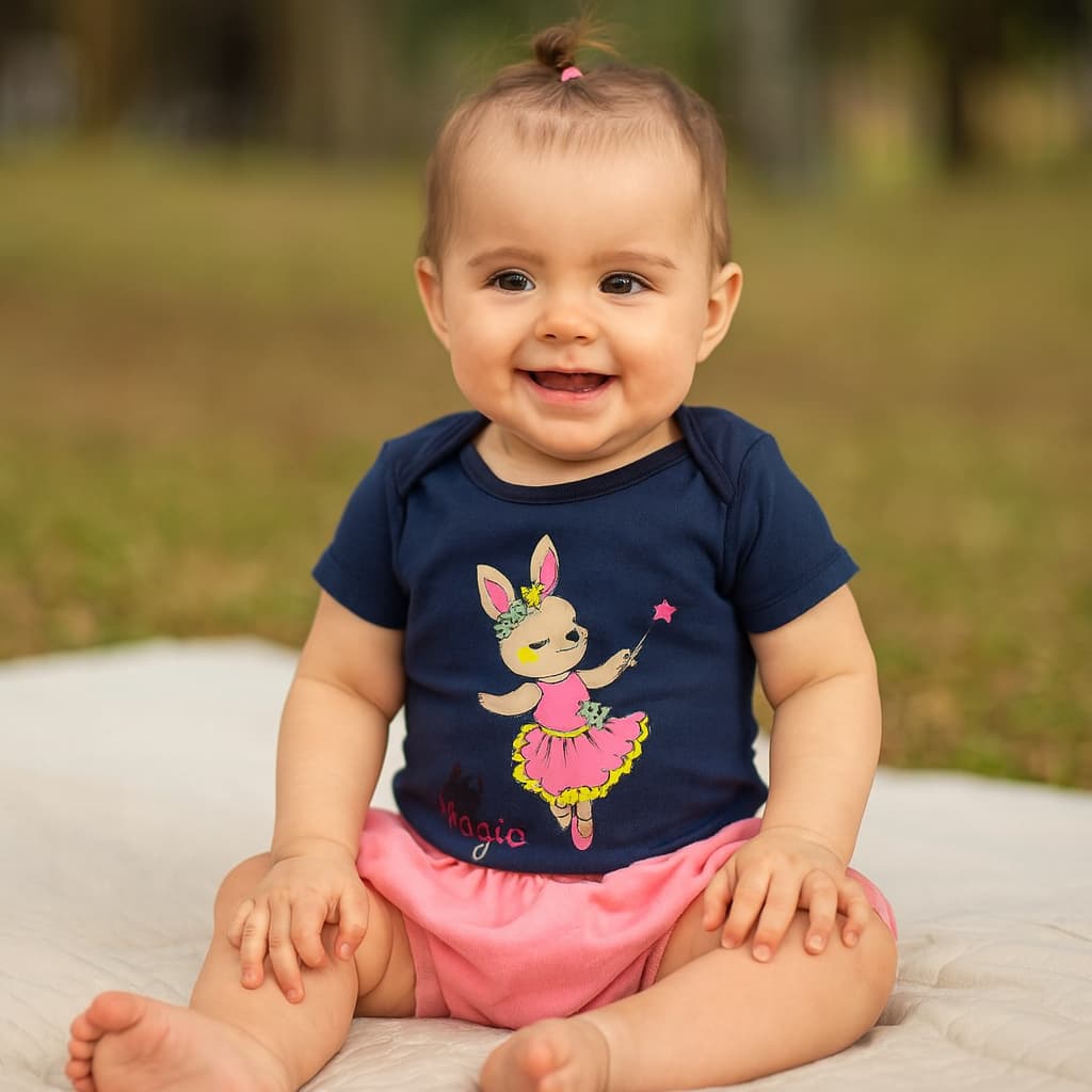 Conjunto Body Infantil Bebê Menina Shorts Saruel Algodão Estampado