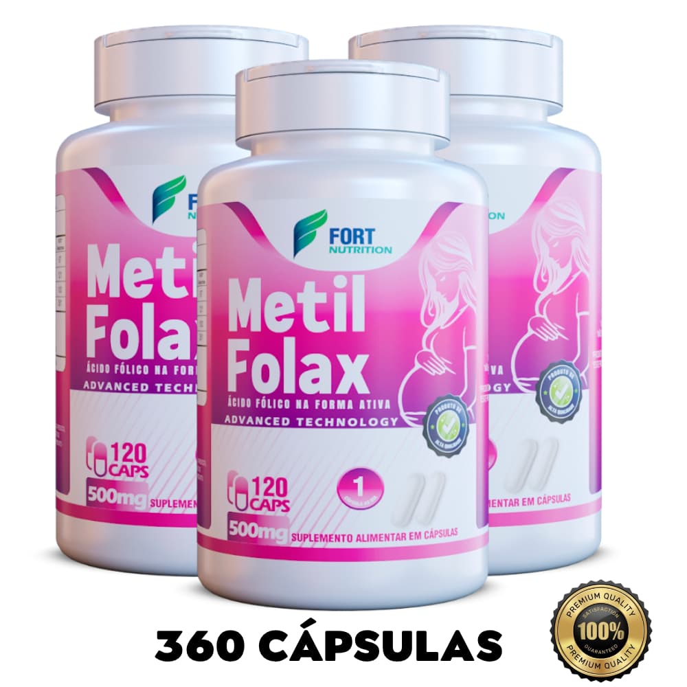 Suplemento Premium Metilfolax 120cápsulas 500mg Vitamina B9 Gravidez Ácido Fólico