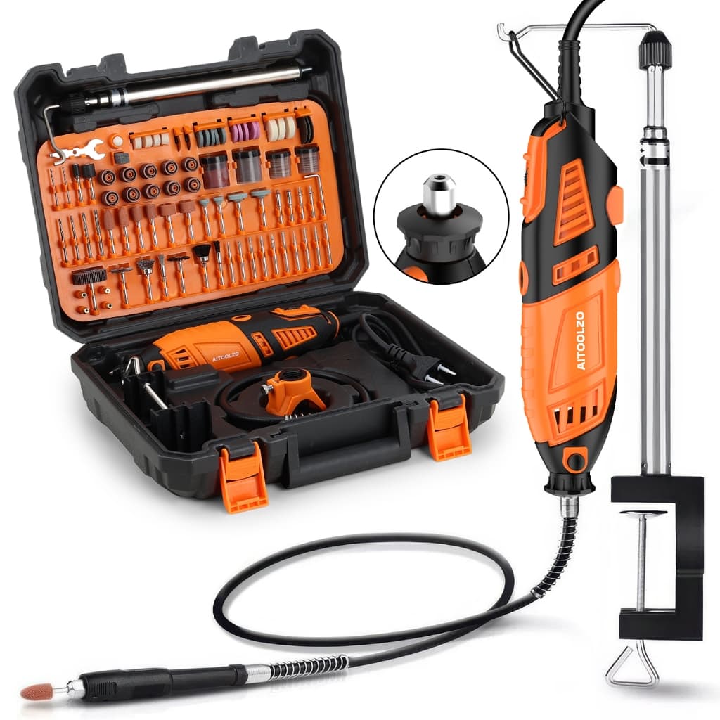 Micro Retifica Elétrica AITOOLZO 600W 202 Peças Com Suporte