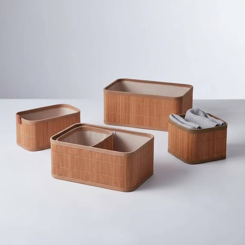 Cesto Organizador Bambu 3 Peças Kit Cestos Roupas Banheiro Lavanderia Quarto Decorativo Sustentável