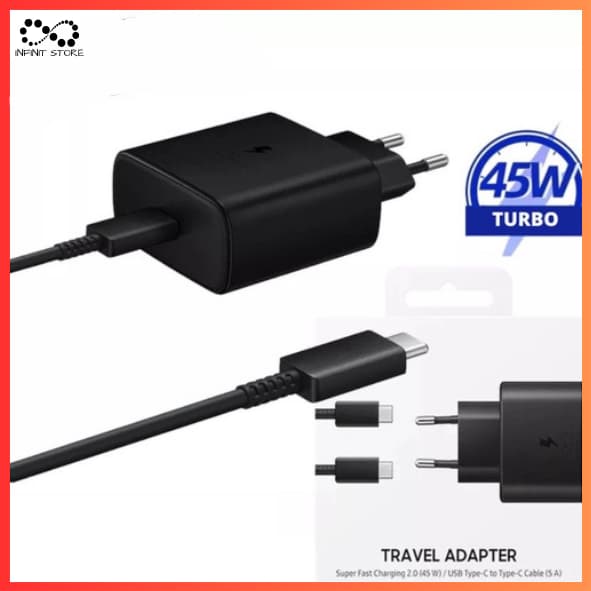 Carregador 45W Turbo Carregamento Rápido USB C + Cabo Tipo C