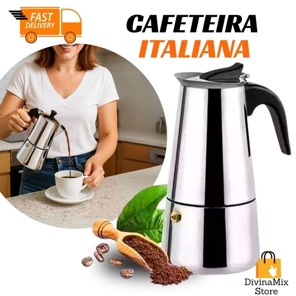 Cafeteira Italiana 450ml Inox – Prepara Café Expresso Perfeito em Casa ou Viagem – Ideal para Amantes de Café