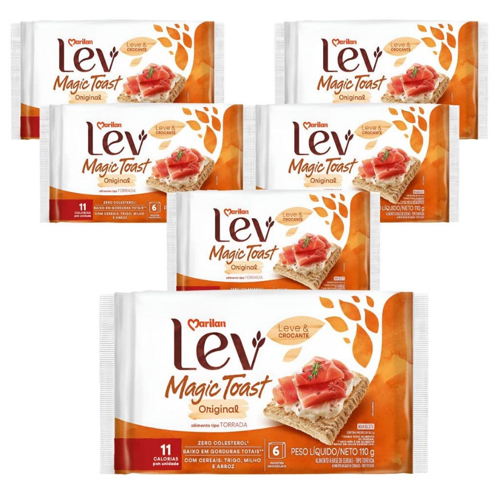 Kit 6/9/12 Biscoito Torrada Marilan Lev Magic Toast Original 110g Bolacha Lanche Saudável Fitness