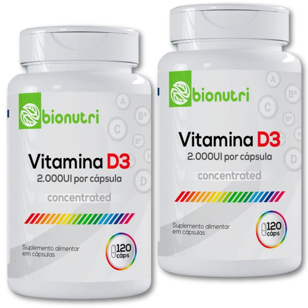 Kit 2 Vitamina D3 2000UI 240 Cáps Original Bionutri Suplemento ajuda Ossos Dente Sistema Imunológico