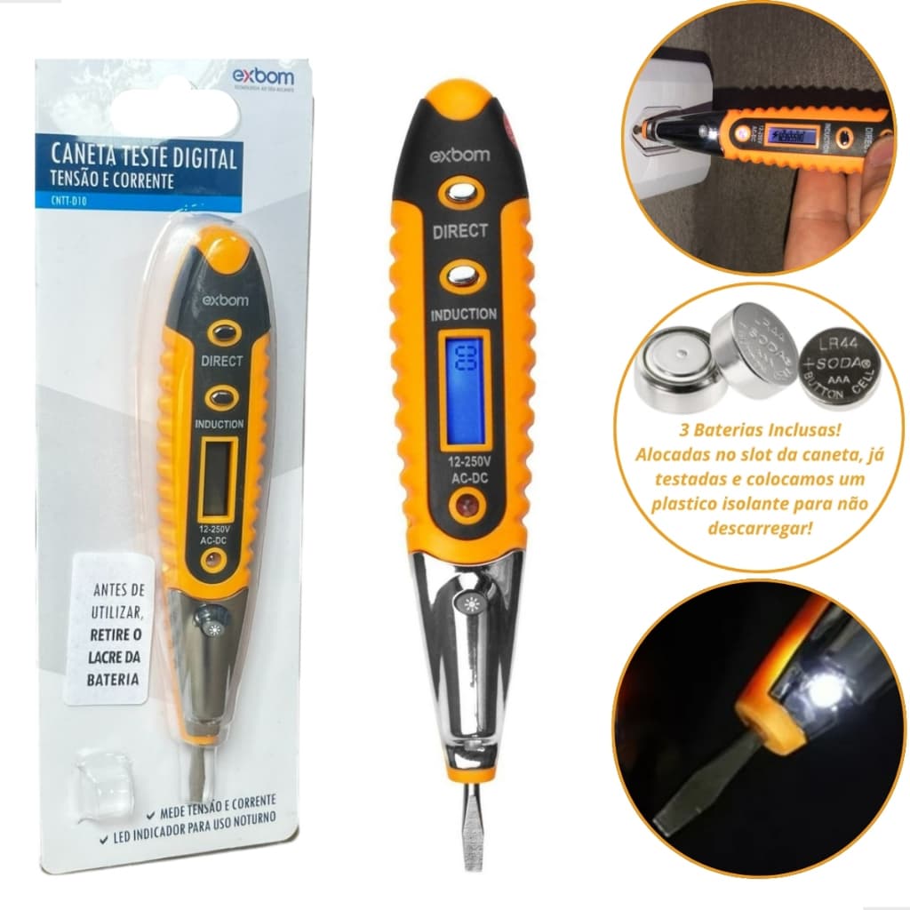 Caneta chave teste detector de voltagem e corrente elétrica digital LCD CNTT-D10 AC/DC/12V a 250V