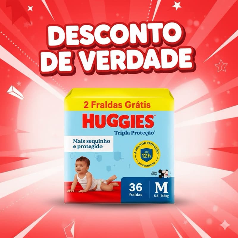1 a 3 pacotes de Fraldas Huggies tamanho M
