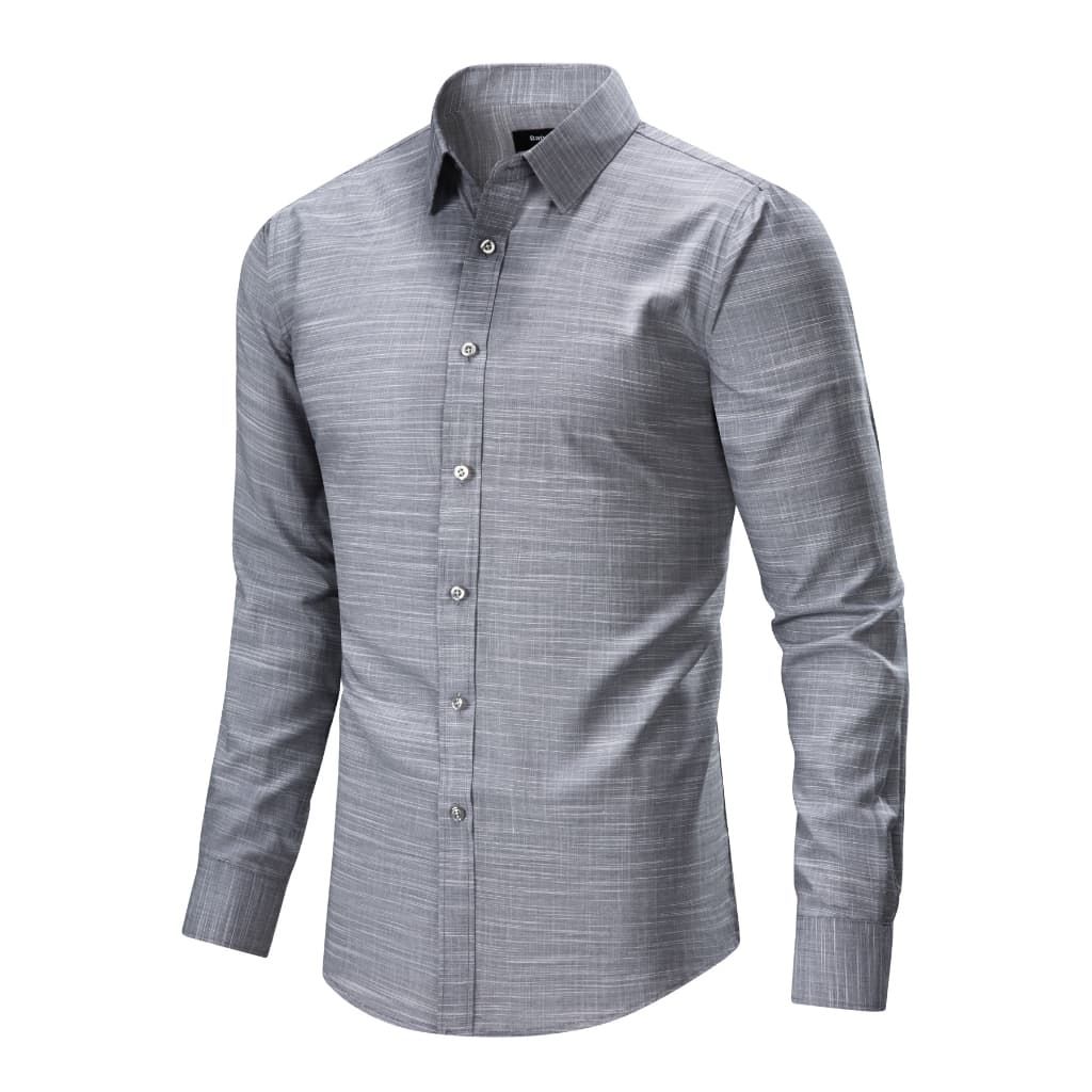 Camisa Social Masculina Slim  Manga Longa Listrada em Linho Slub Casual Elegante de Alta Qualidade