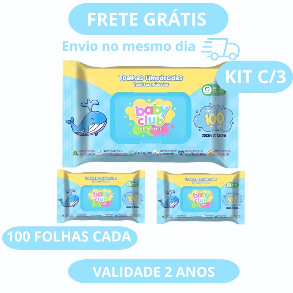 Kit 3 Lenços Umedecidos Tradicional 100 Folhas Cada - Baby Club