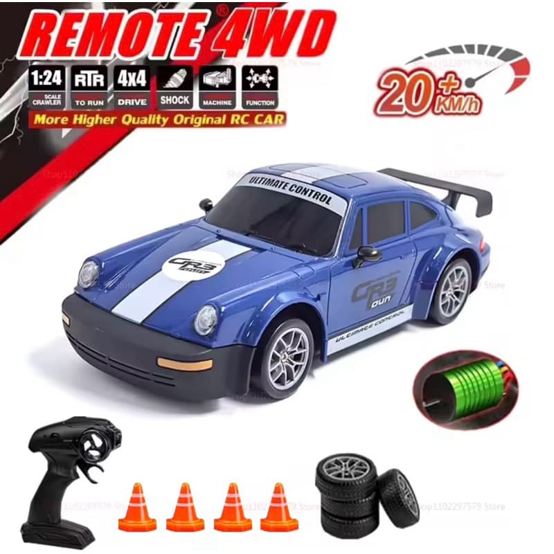 Carrinho de Controle Remoto Drift recarregável neon Porsche 911 GT3 Turbo corrida 4WD tração nas quatro rodas