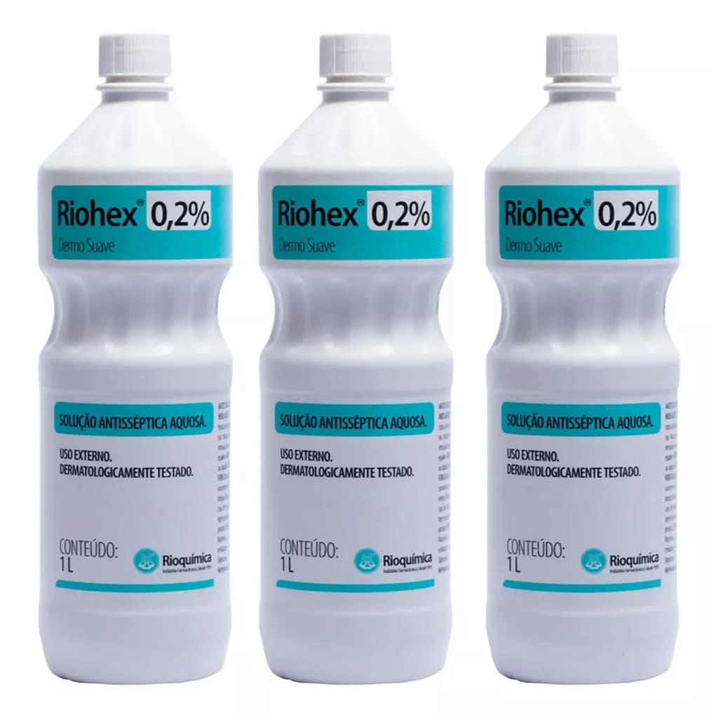 Kit com 3 litros de Clorexidina 0,2 % aquosa Riohex Dermo Suave - 1L