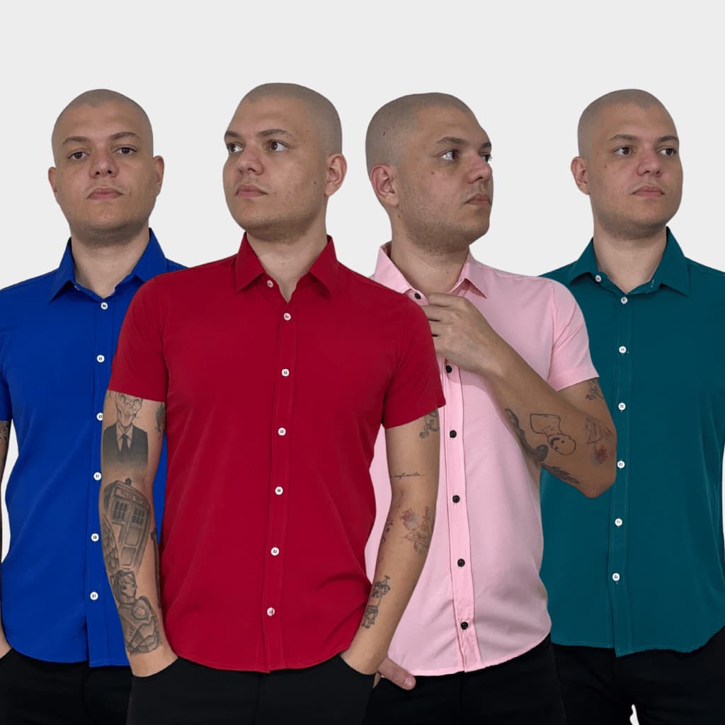 Camisa Social Masculina Slim Fit Premium Camiseta Social Manga Curta Tecido Não Amassa Com Elastano
