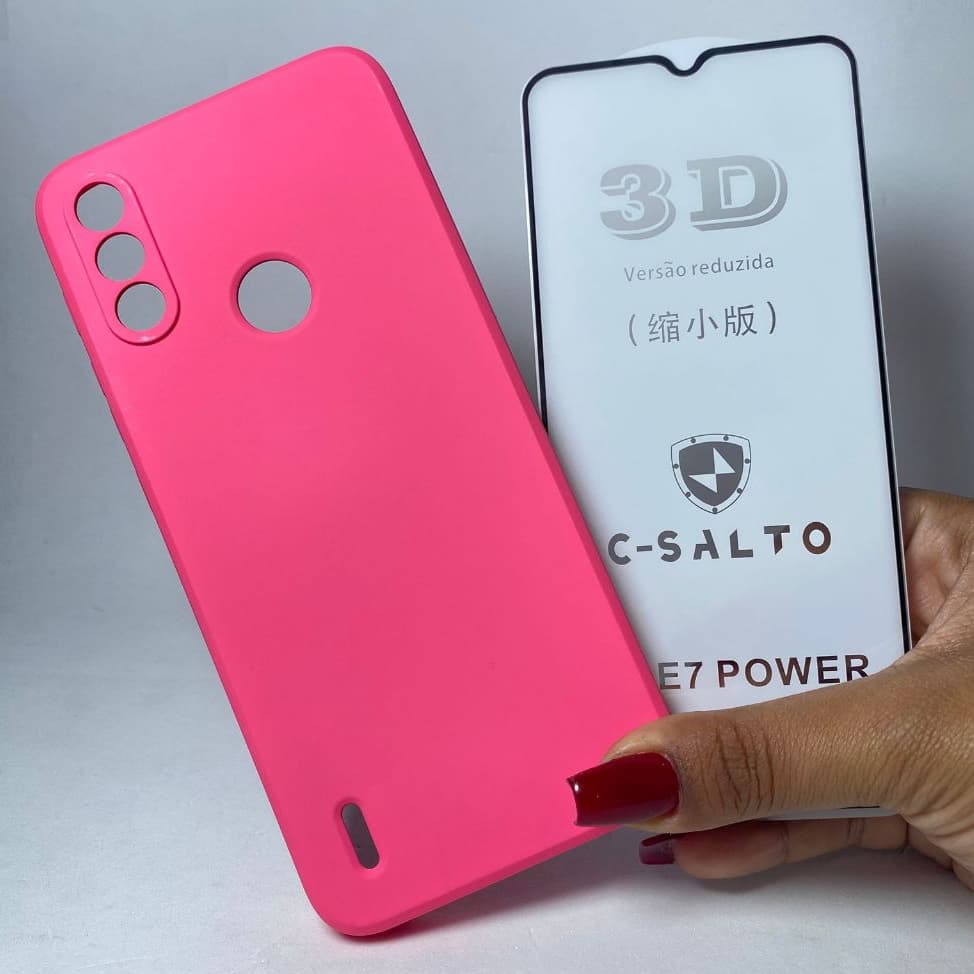 CAPA E7 Power + Película 3D Kit Motorola Capinha Case Protetora Celular Silicone