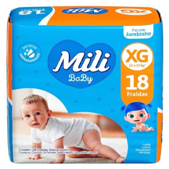 Fralda Descartável Infantil Bebê Ultra Seca MILI BABY JUMBINHO XG 18 Unidades
