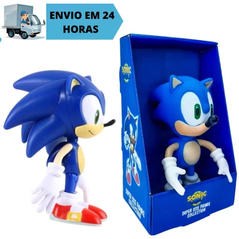 Boneco Sonic Azul Grande Articulado Sonic Sega com Caixa