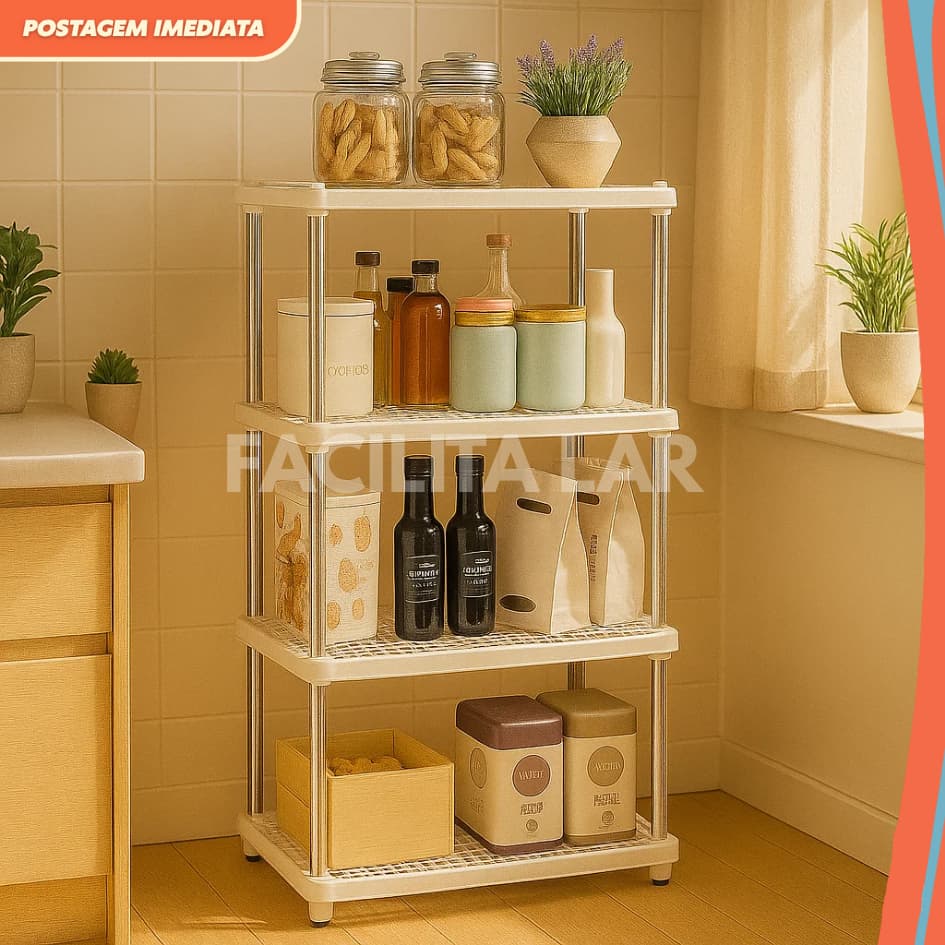Estante Organizadora Multiuso 4 Prateleiras Branca - Ideal para Lavanderia, Cozinha e Banheiro