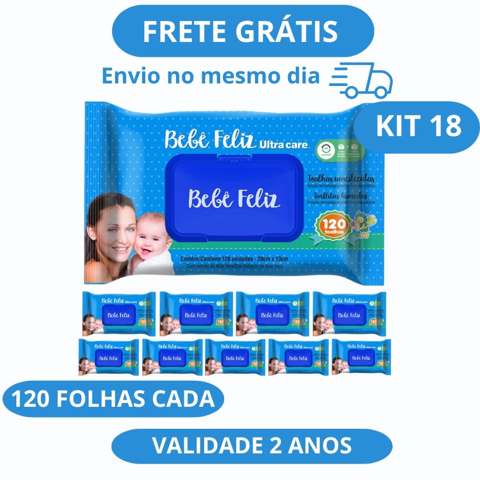 Kit 18 Lenços Umedecidos Bebê Feliz 120 Folhas Cada Promoção