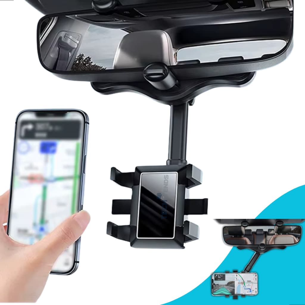 Suporte Celular Retrovisor Carro 360° Ajustável Universal GPS Veicular Fixação Espelho Retrovisor