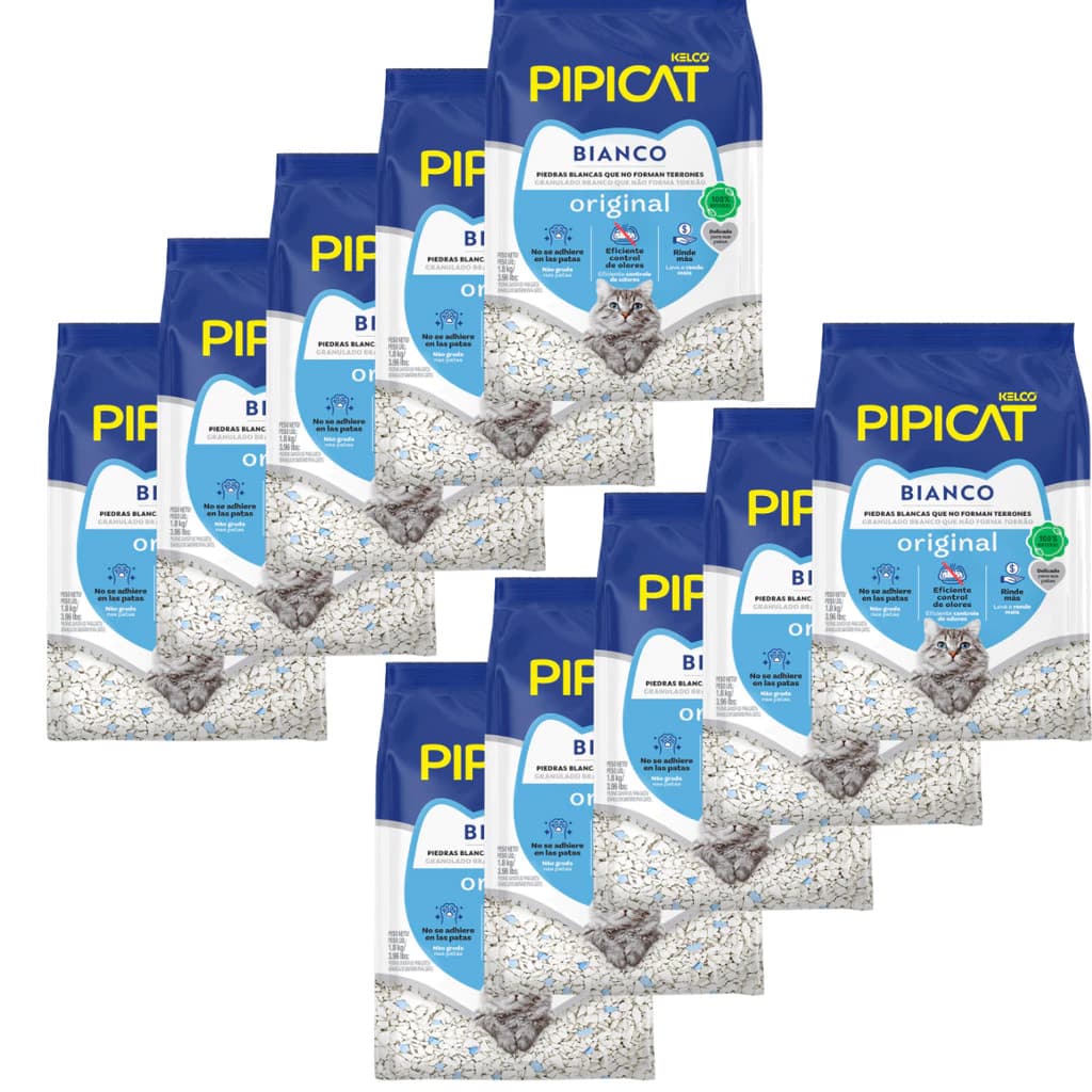 Kit 10 Areia Sanitária Pipicat Bianco Granulado Kelco 1,8kg