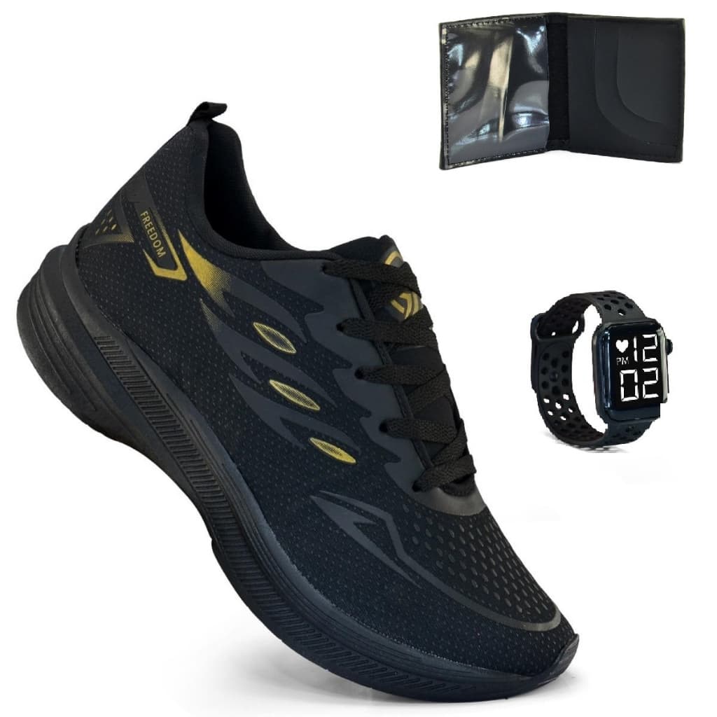 Tenis Masculino + Relogio + Carteira Esportivo Versatil Corrida Treino Academia Envio Imediato