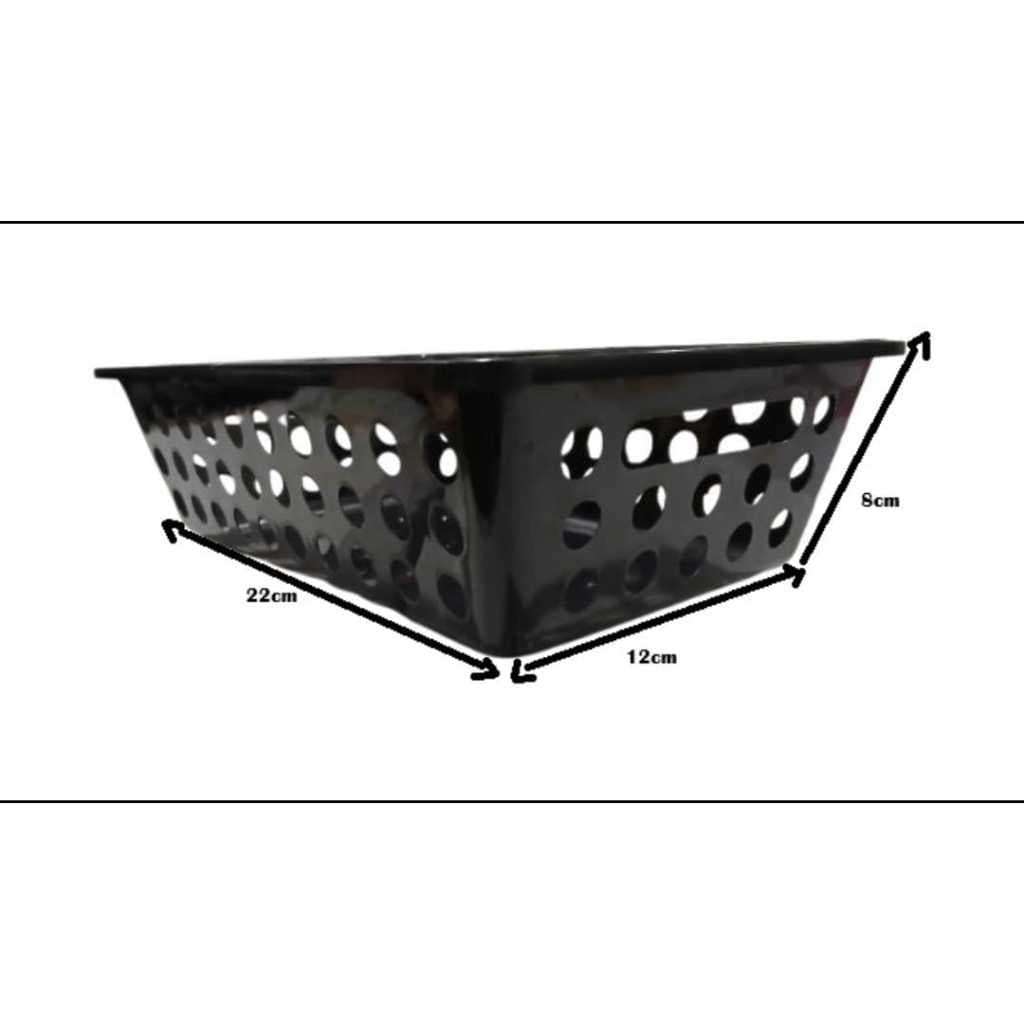 Cesto Organizador de Plástico Preto retangular grande 22x12x8cm Multiuso com Furos para Cozinha, Banheiro e Escritório