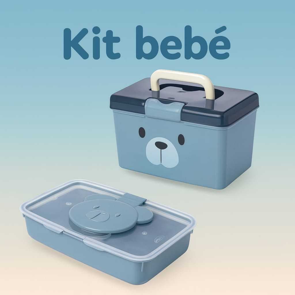 Kit 2 Em 1 Farmácia Do Bebê Maleta Organizador + Porta Lenços Umedecidos