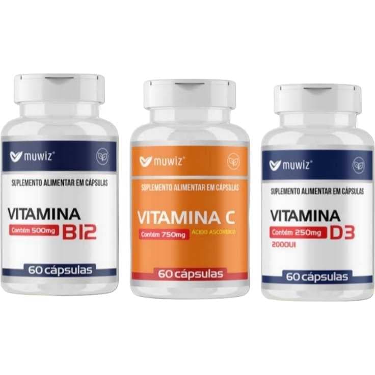 Combo Suplementos Naturais Vitamina B12 + Vitamina D3 + Vitamina C