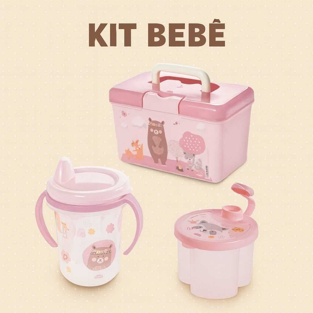 Kit 3 Peças Porta Leite Em Pó Com 3 Divisórias + Porta Lenços Umedecidos + Caixa Organizadora De Medicamentos Infantil