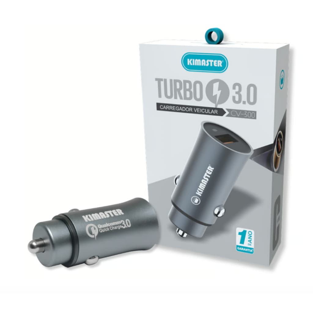 Carregador Veicular Turbo KIMASTER – 1 Porta USB 3A - IOS e Android | Carregamento Rápido e Seguro