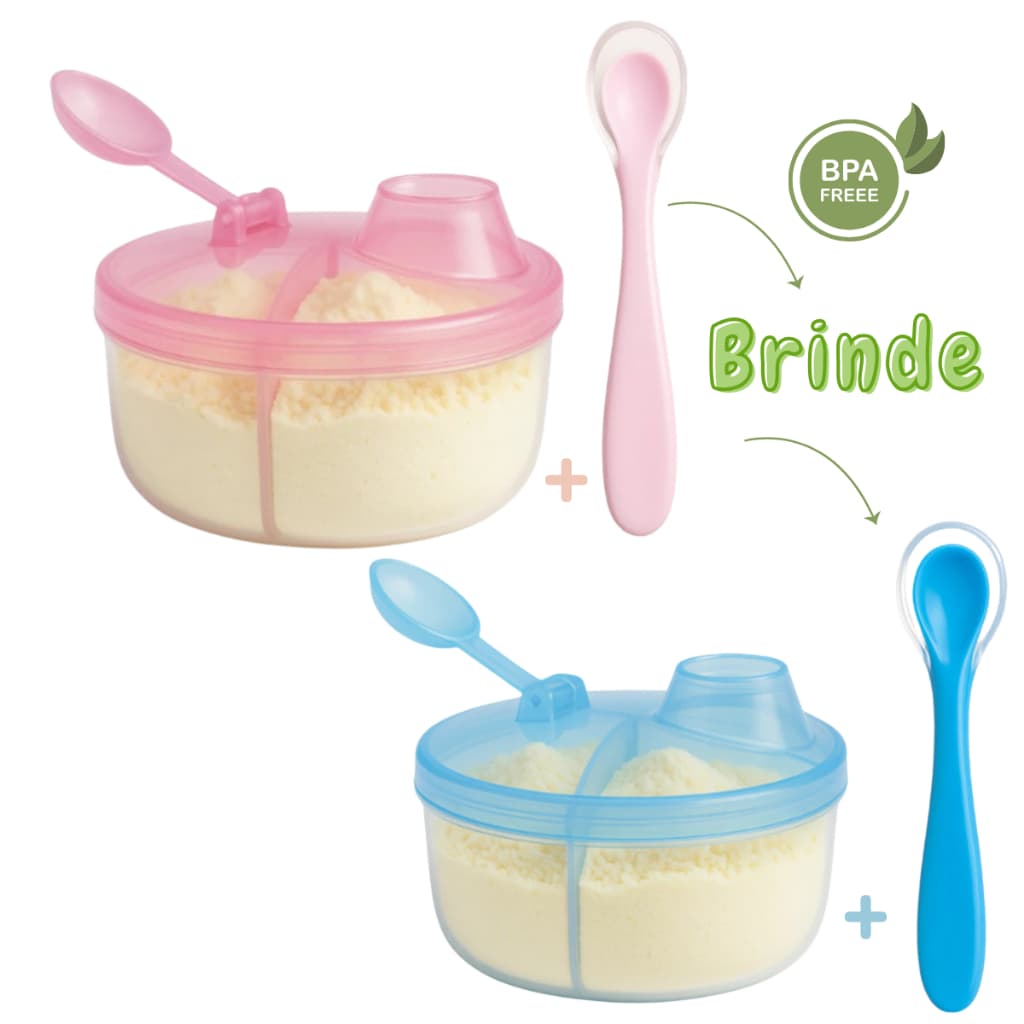 Kit Porta Leite em Pó Para Bebê + Colher de Silicone Infantil